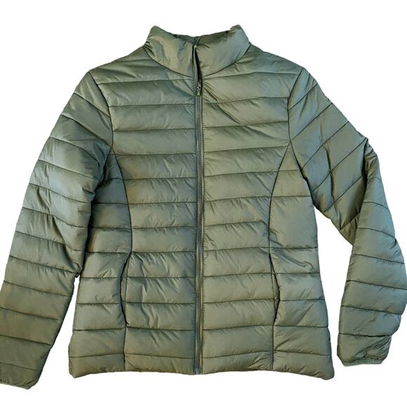NWT Small Army Green Quilted Puffer Jacket High Neck Coat Bubble Insulated‎ - Picture 1 of 4